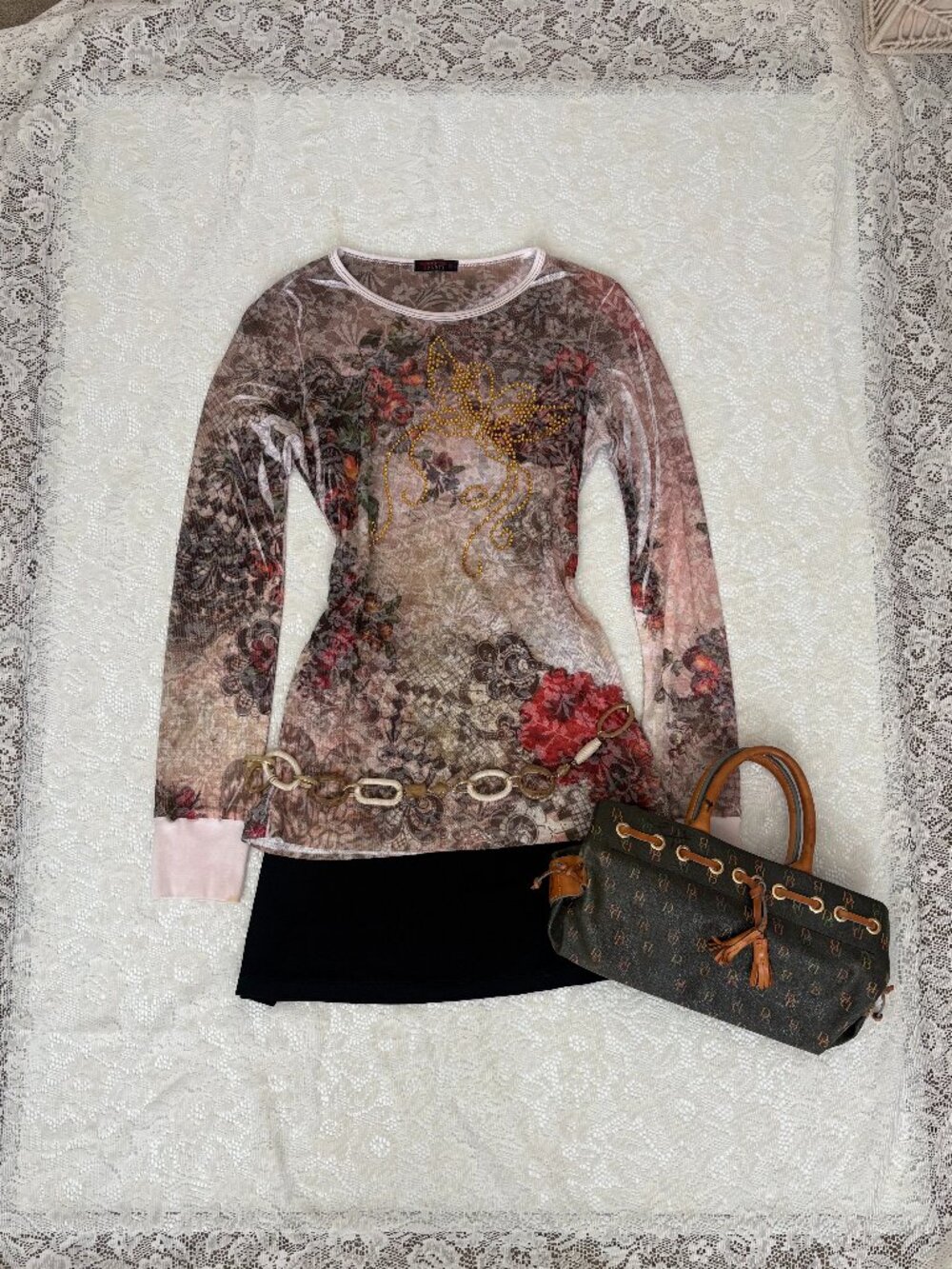 Vintage T Party Long Sleeve Sheer Graphic Fitted Top Size Medium Made in USA